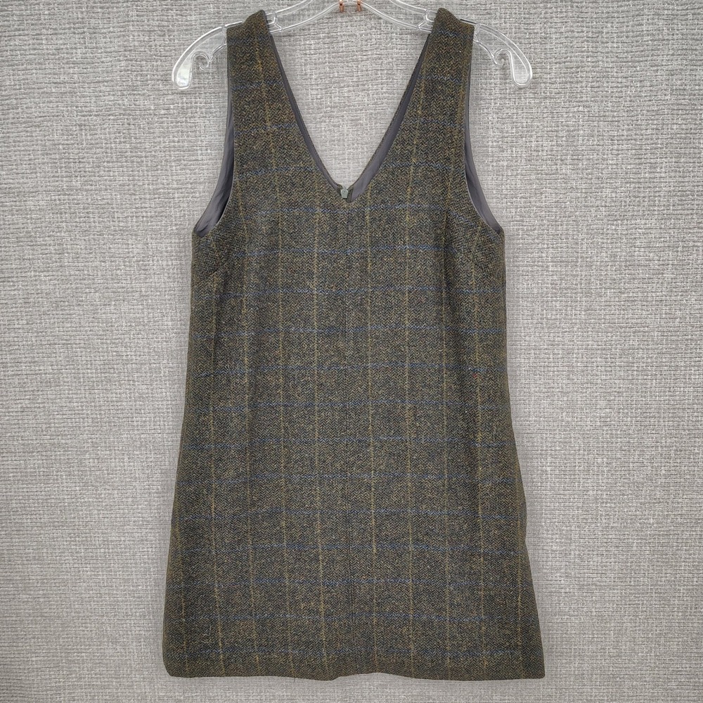 Frank And Oak Plaid Wool Blend Jumper Dress Women XS Brown Tweed Mini Lined Boho